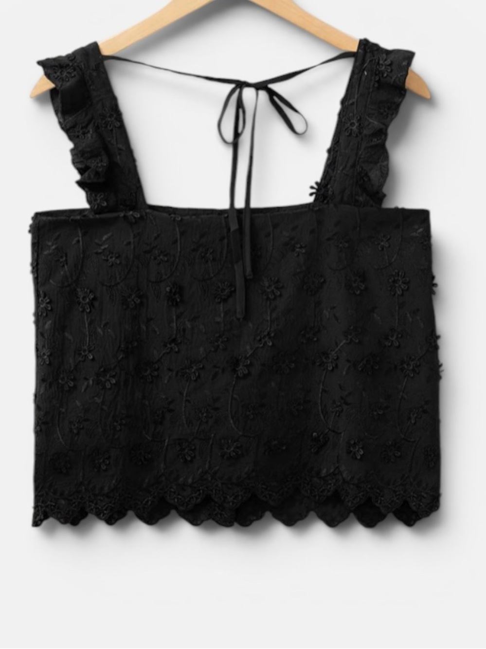 NWT Lulus Cutest Weekend Black 3D Floral Embroidered Tie-Back Tank Top Sz. S - Picture 1 of 7